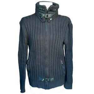 LCR 04s Black Full Zip Wool Blend Sweater Detachable Collar Buckle Detail